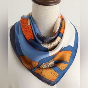 Elegant Blue and Orange Silk Scarf